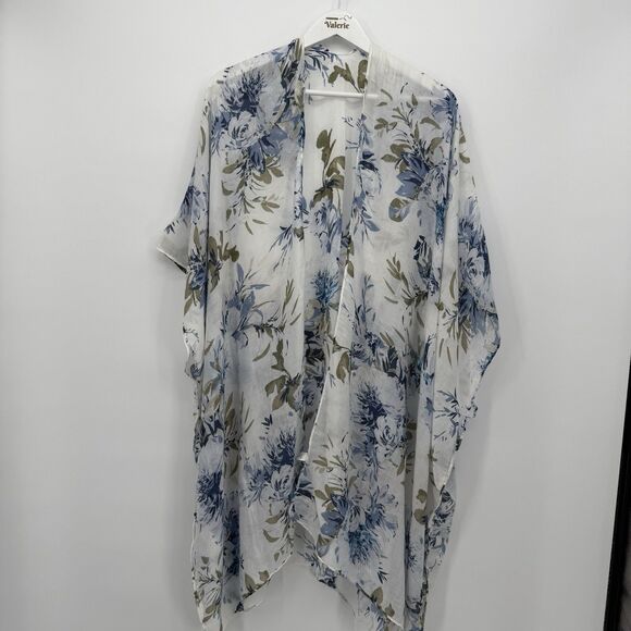 Unbranded Floral Lightweight Blue Kimono Shawl Top OSFM Boho - Picture 1 of 12